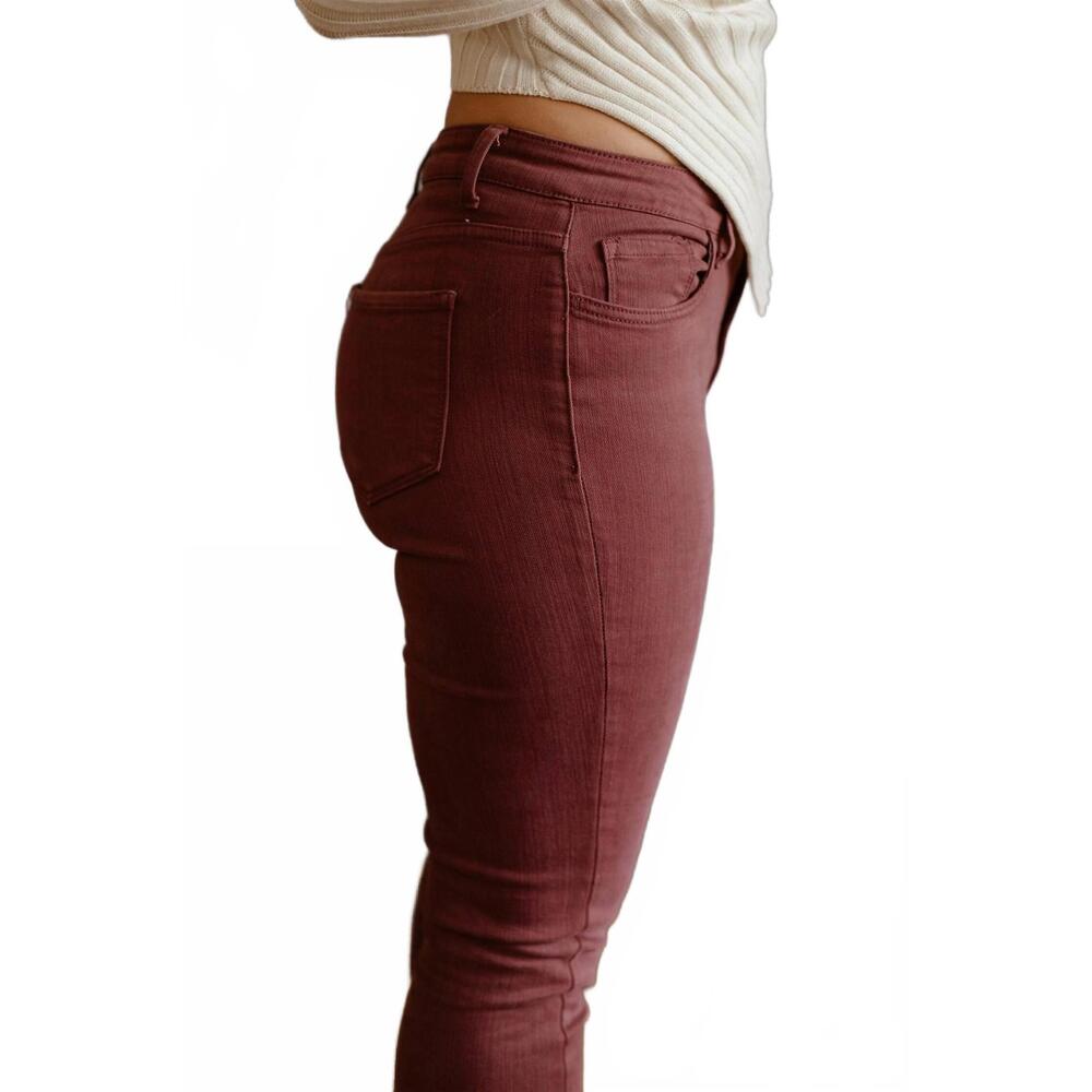 NEW VERVET BY FLYING MONKEY beaujolais high rise straight jeans in maroon - Picture 5 of 7